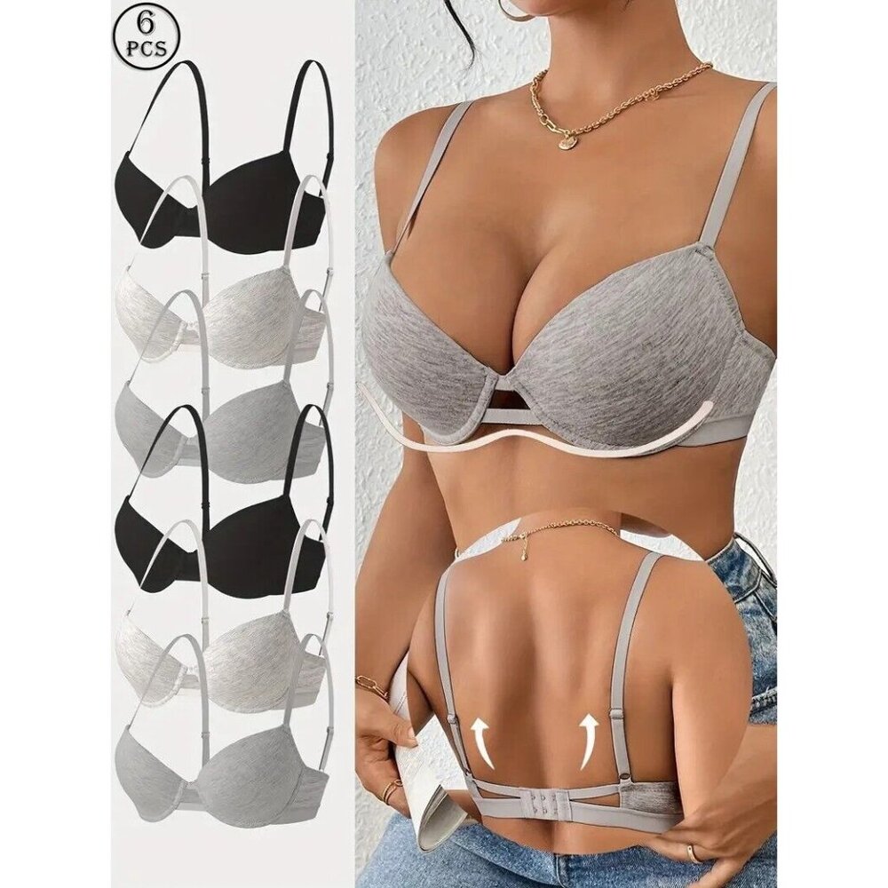 6-Pack High Support Push Up Bralette with Removable Non-Detachable Cups NEW